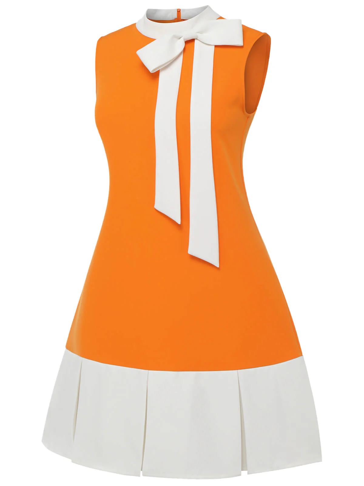 [Plus Size] Orange 1960s Bow Patchwork Sleeveless Dress - Image 3