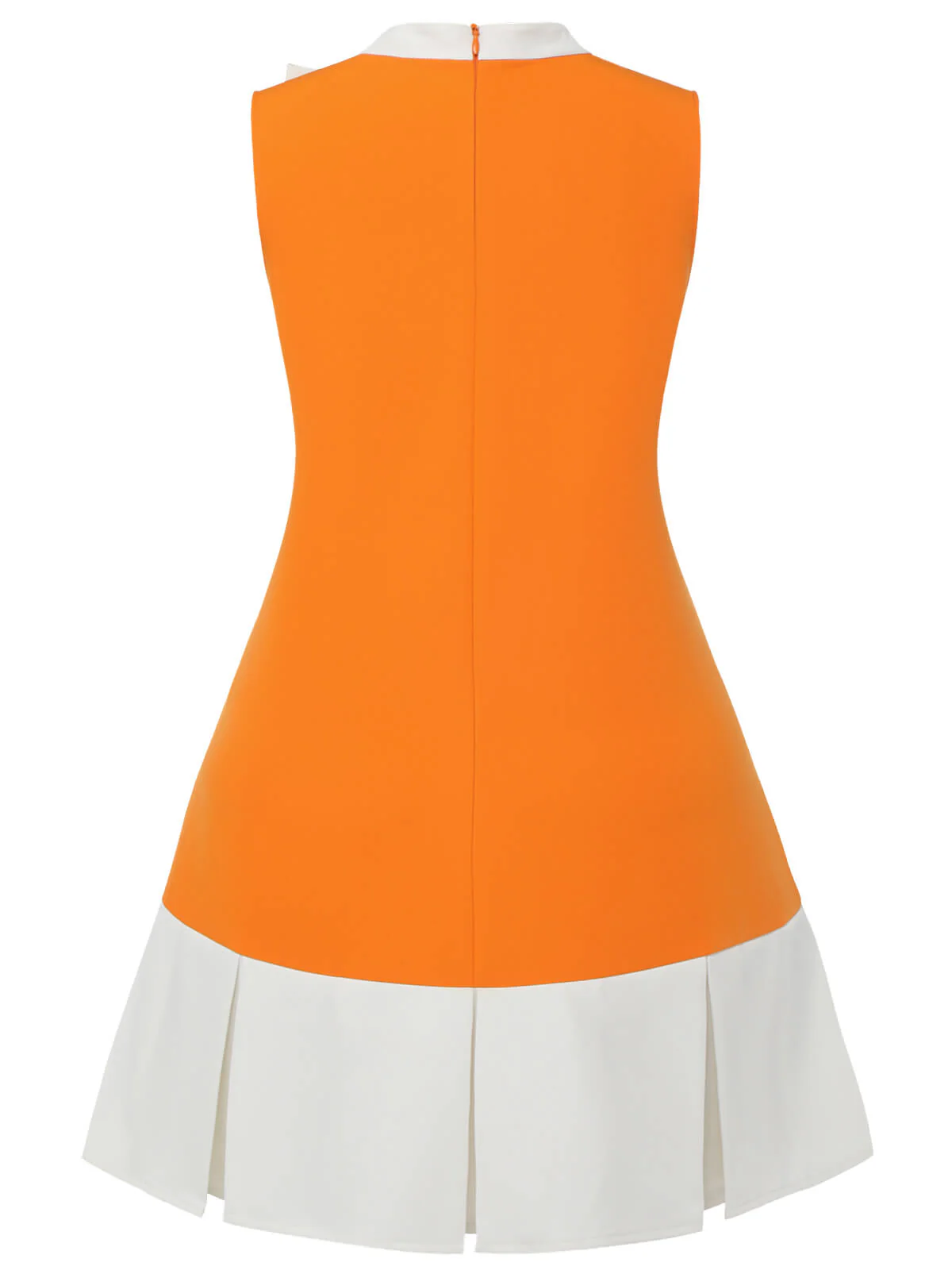 [Plus Size] Orange 1960s Bow Patchwork Sleeveless Dress - Image 4