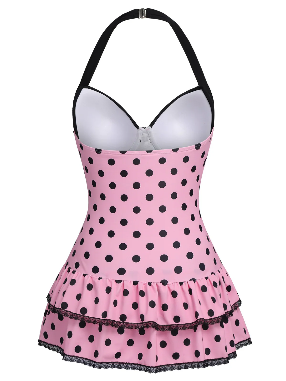 [Plus Size] Pink 1940s Polka Dots Hater Swimsuit - Image 4