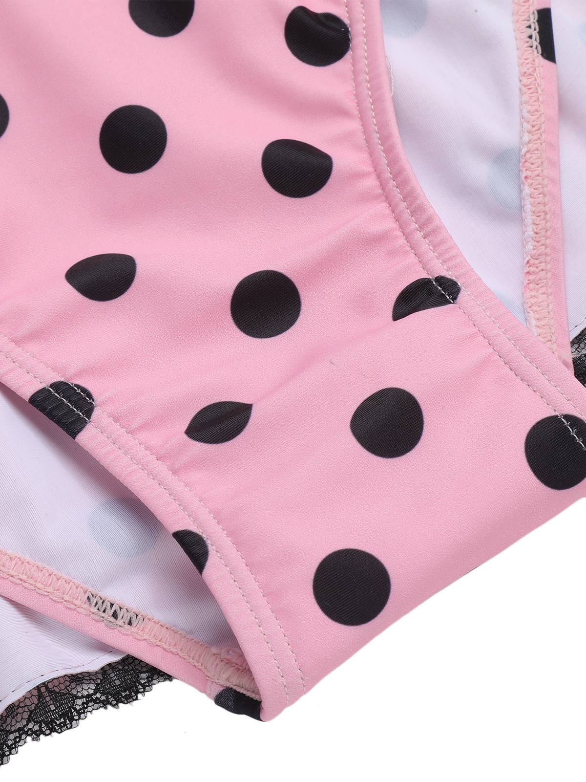 [Plus Size] Pink 1940s Polka Dots Hater Swimsuit - Image 7