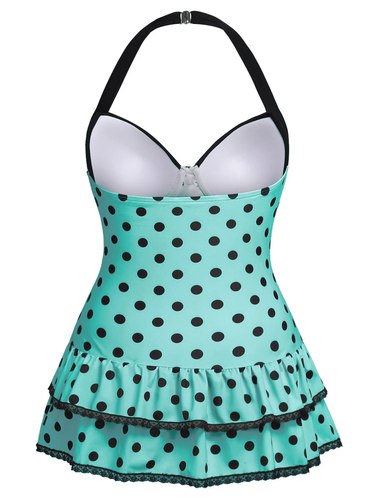 [Plus Size] Pink 1940s Polka Dots Hater Swimsuit - Image 9
