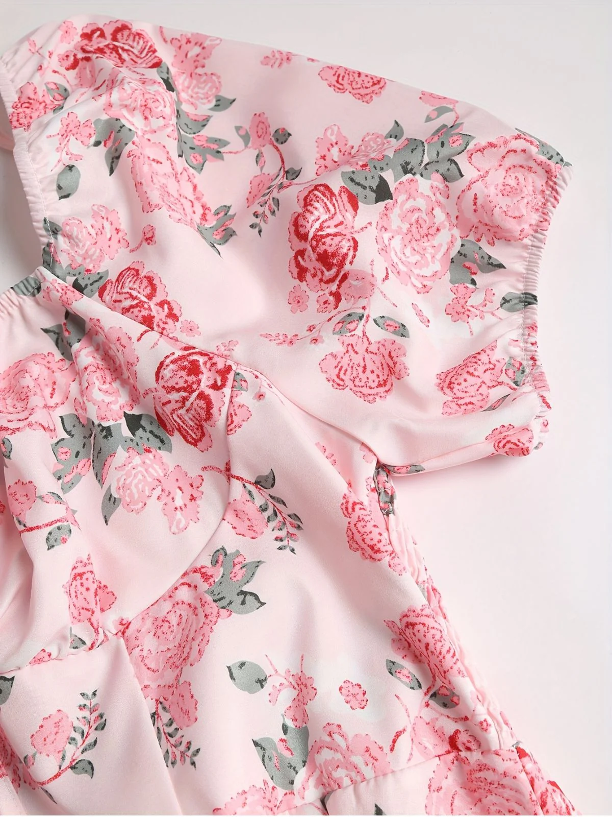 [Plus Size] Pink 1950s Square Neck Floral Dress - Image 6
