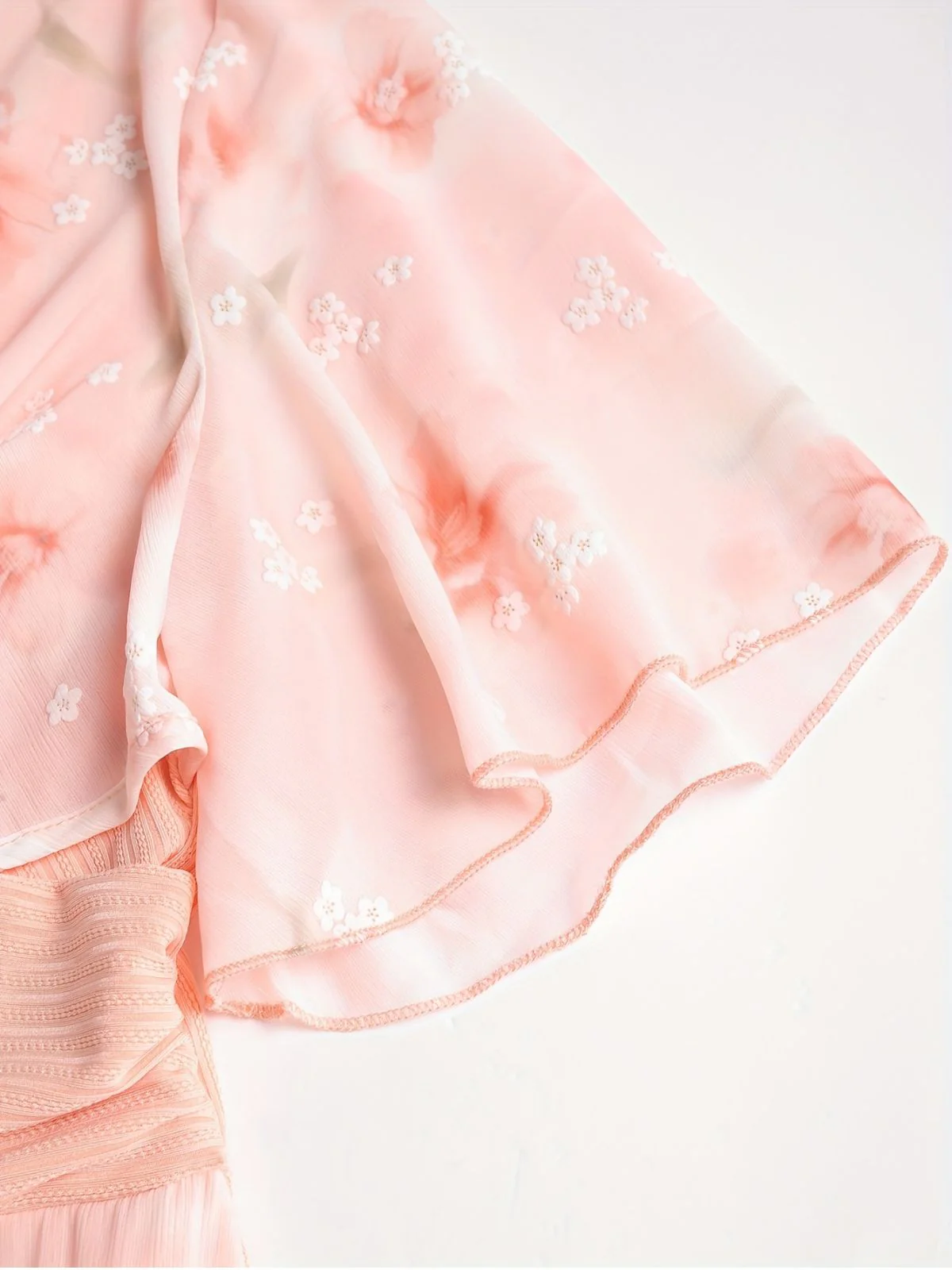[Plus Size] Pink 1970s Floral Ruffled Irregular Hem Dress - Image 5
