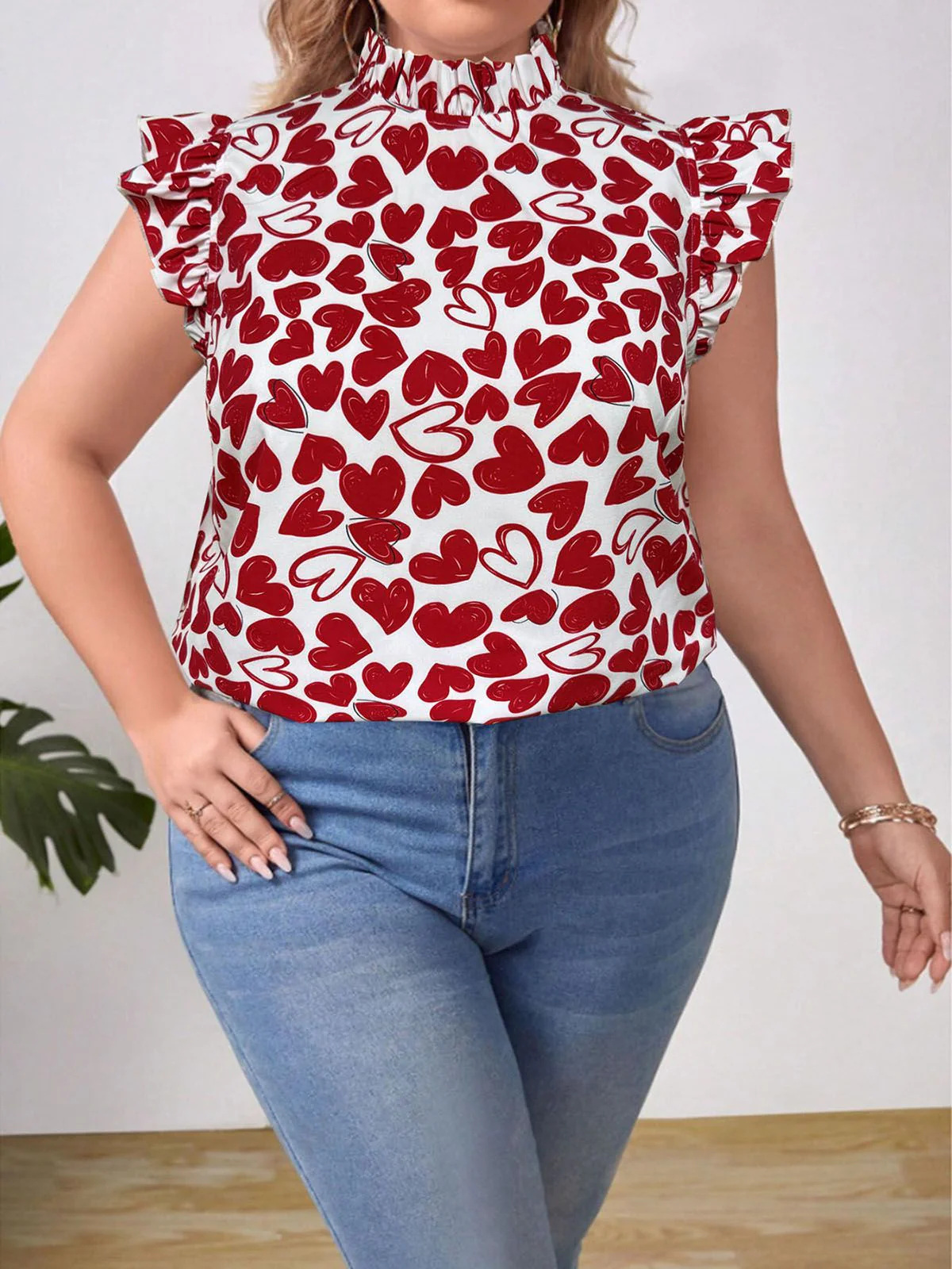 [Plus Size] Red 1950s Heart Sleeveless Pull On Top - Image 3