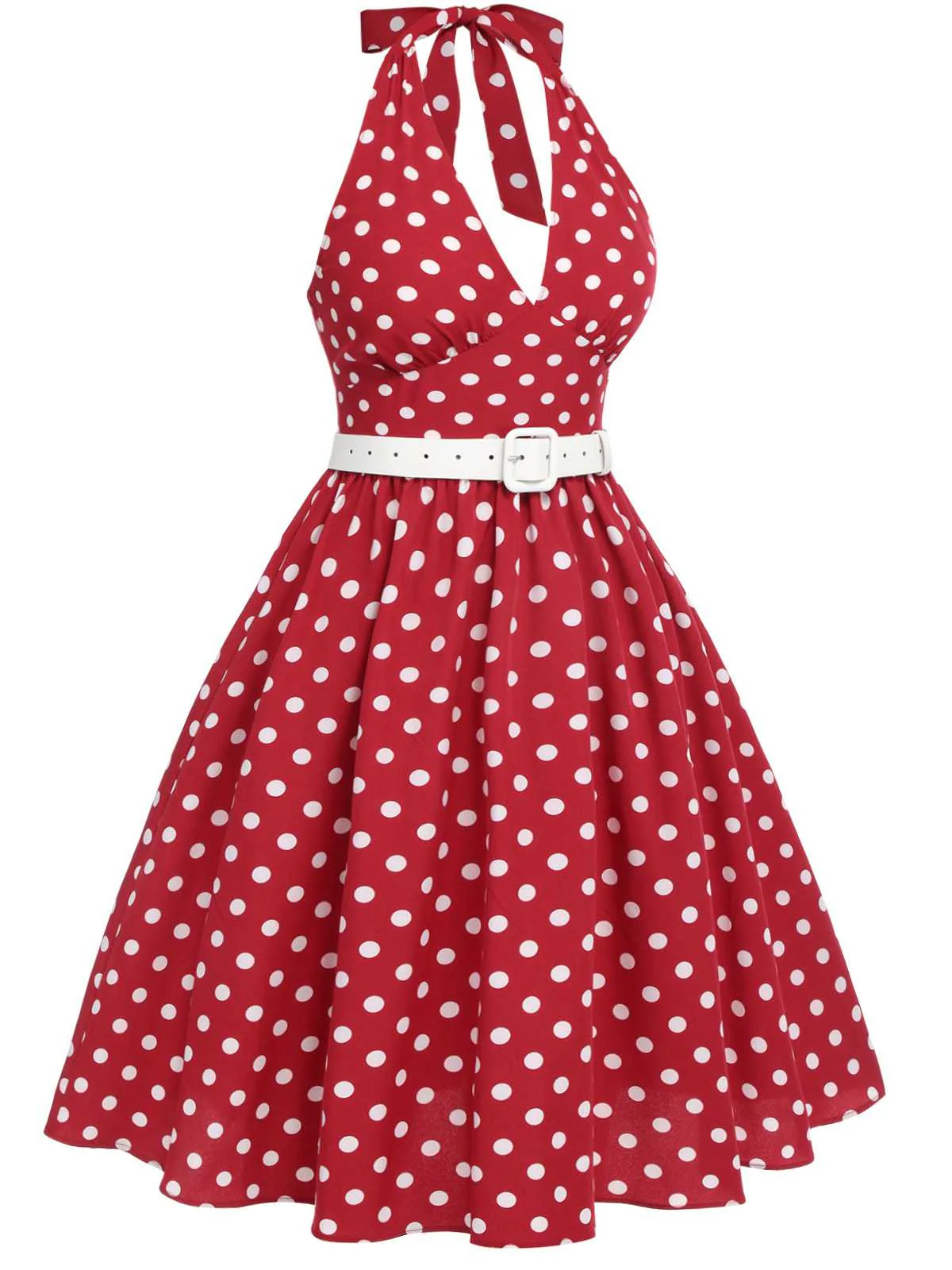 [Plus Size] Red 1950s Polka Dot Halter Dress - Image 2