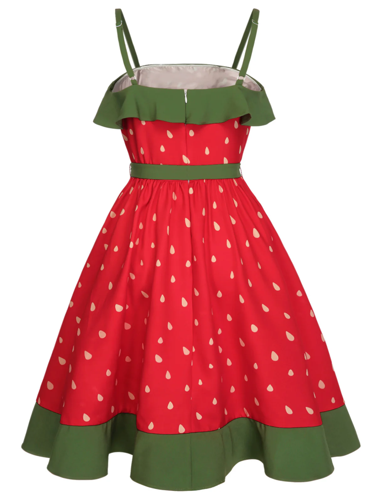 [Plus Size] Red 1950s Strawberry Ruffle Belt Dress - Image 3