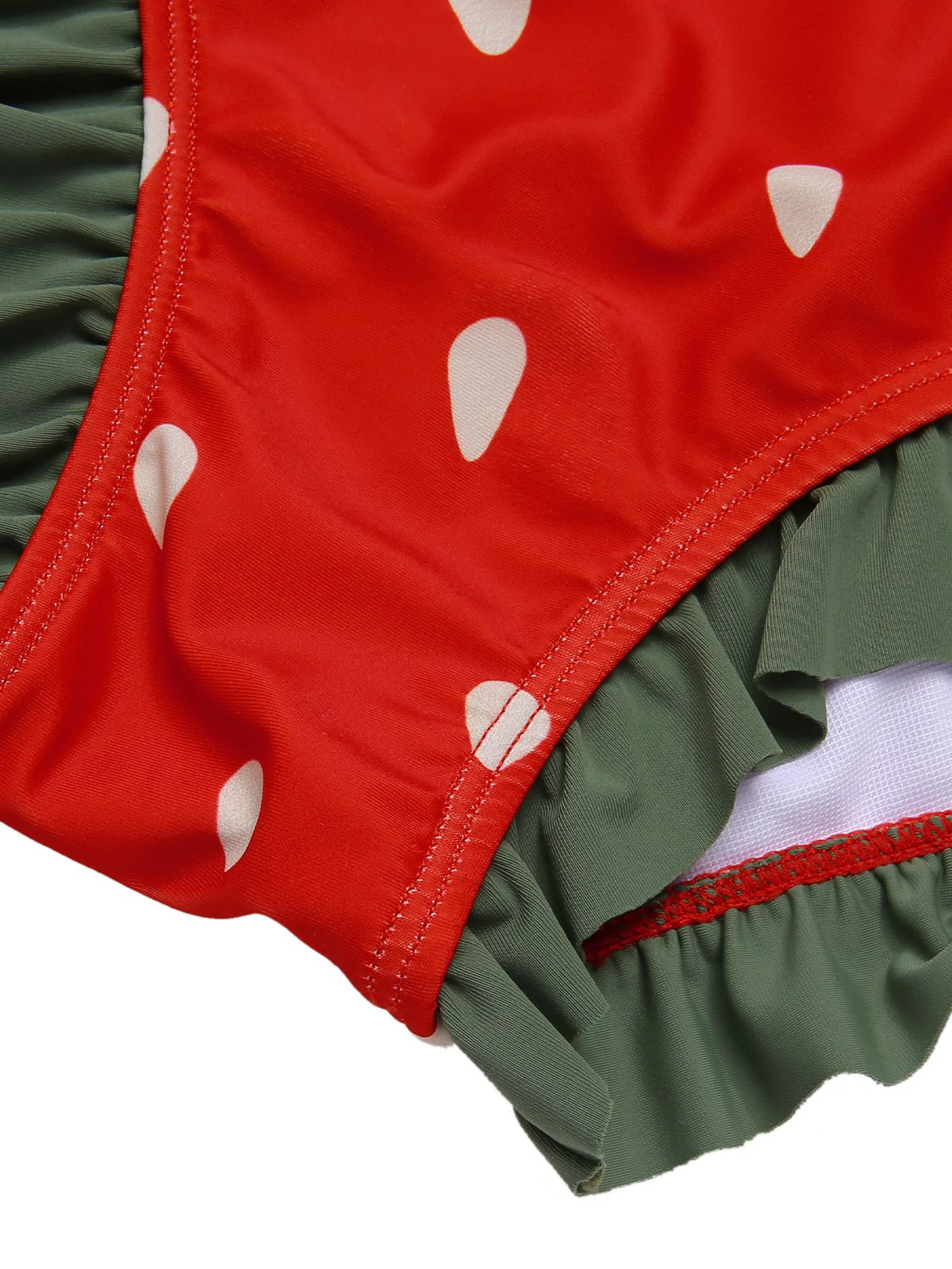 [Plus Size] Red 1950s Strawberry Ruffle Strap Swimsuit - Image 7