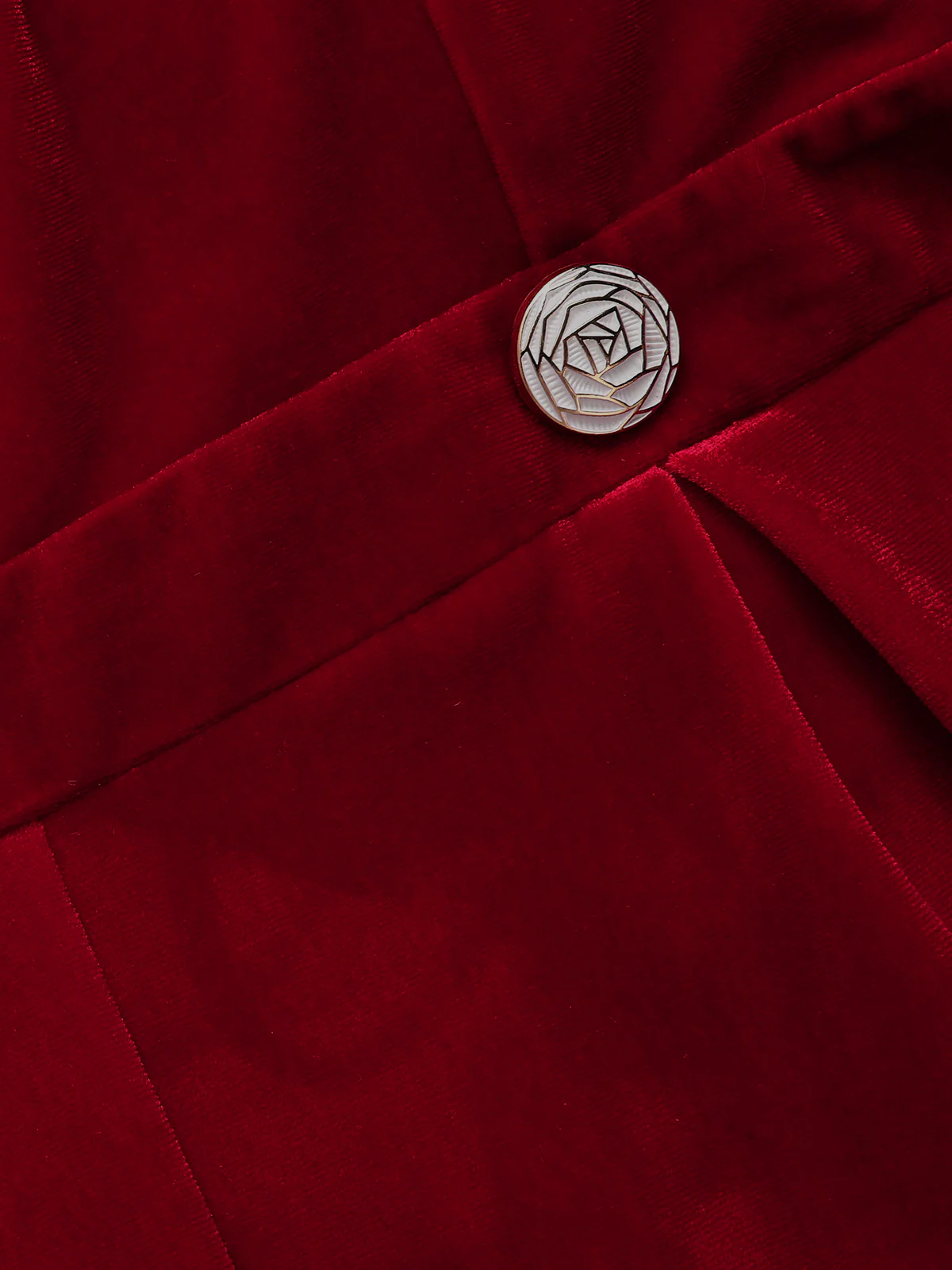 [Plus Size] Red 1950s Velvet Off Shoulder Button Jumpsuit - Image 4