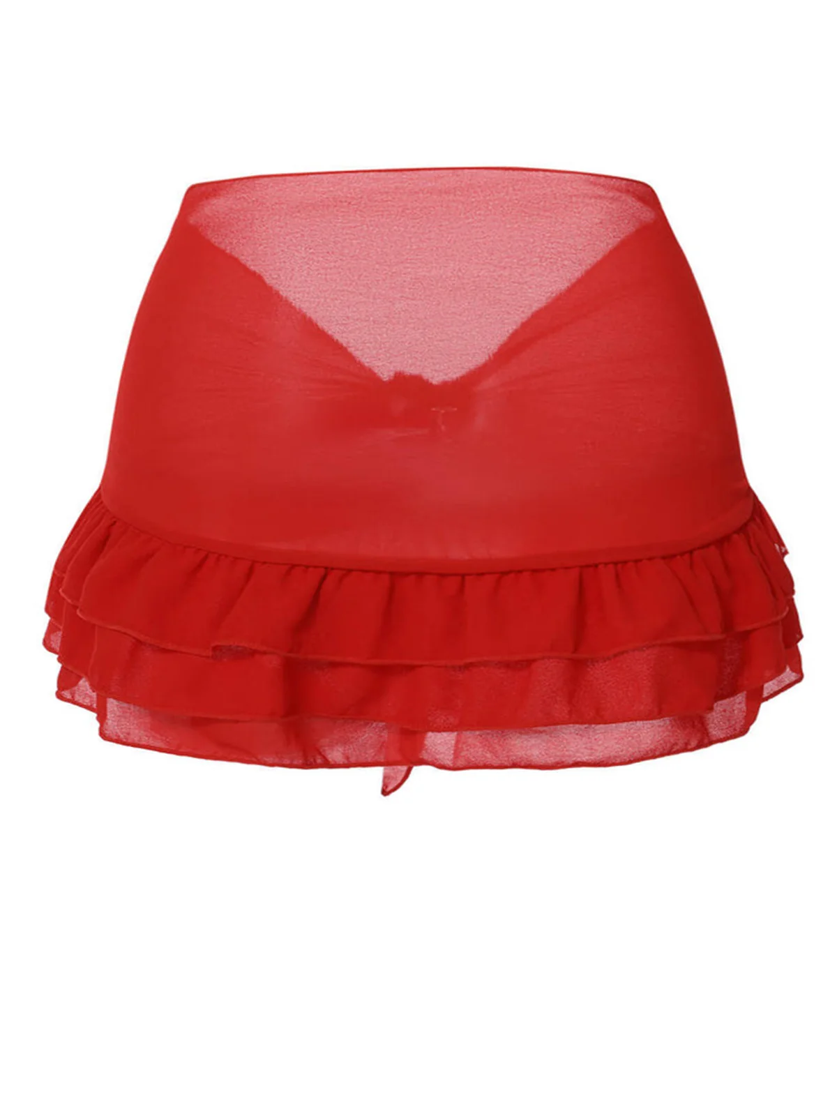 [Plus Size] Red 1960s Chiffon Ruffled Skirt Cover-Up - Image 2