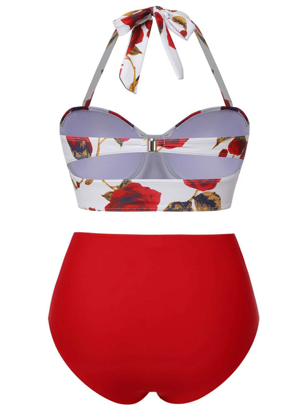 [Plus Size] Red 1960s Halter Roses Swimsuit - Image 2