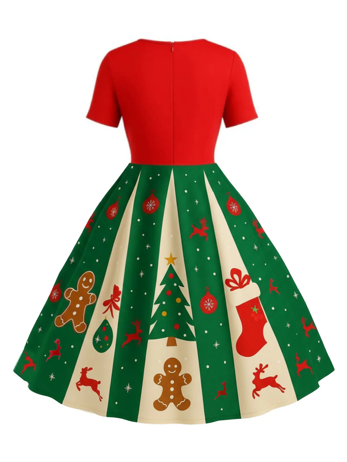 [Plus Size] Red & Green 1950s Christmas Snowflake Swing Dress - Image 2