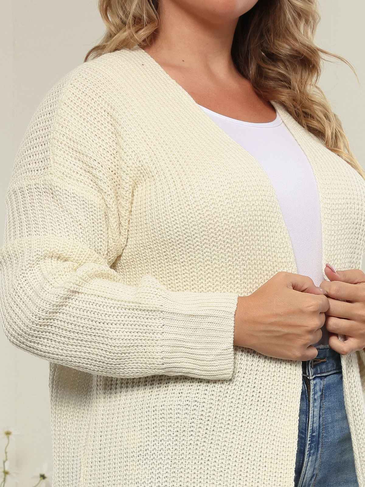 [Plus Size] Solid Color 1960s Knitted Long Cardigan - Image 14
