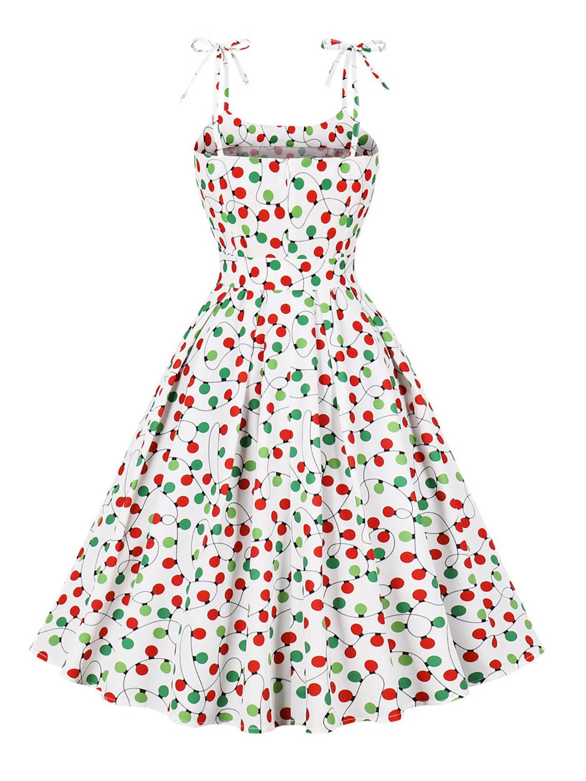 [Plus Size] White 1950s Light String Shoulder Tie Dress - Image 2