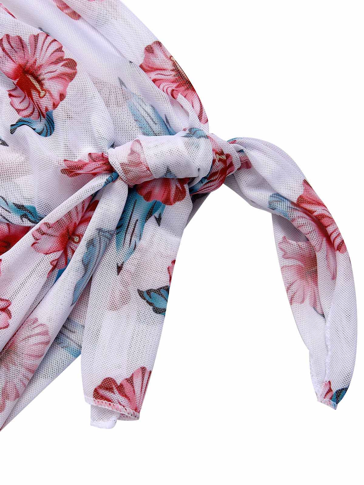 [Plus Size] Wine Red 1930s Floral Bikini Set & Cover-Up - Image 12