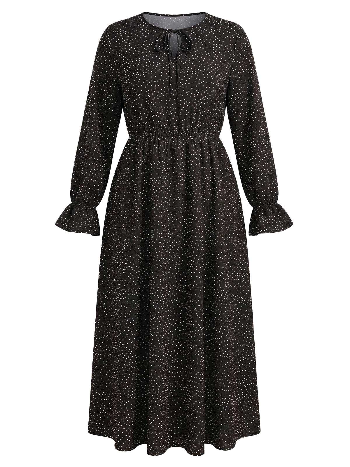 [Plus Size] Wine Red 1940s Polka Dot Midi Dress - Image 6