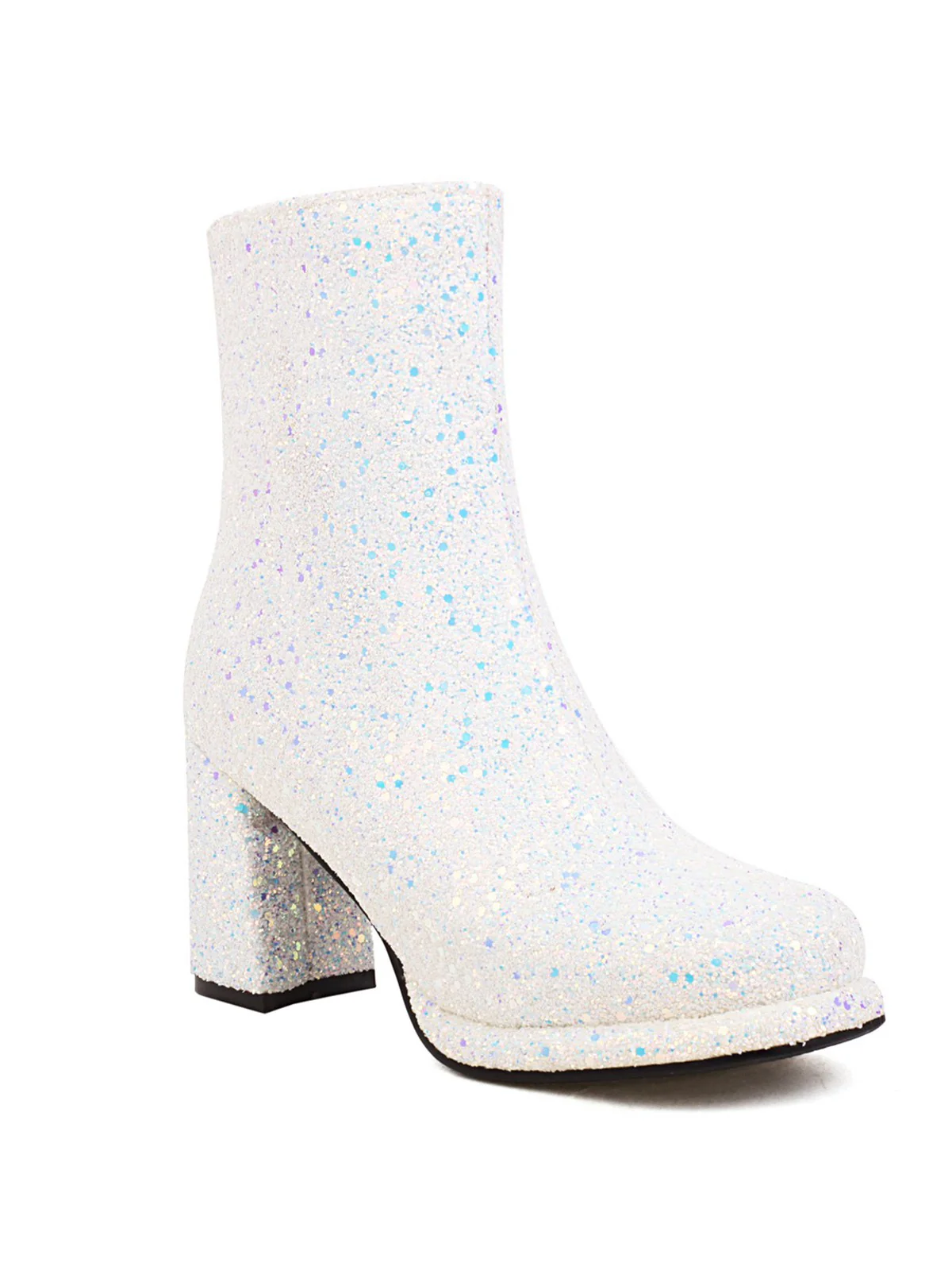 Point Toe Sequined Chunky Heel Ankle Boots - Image 2