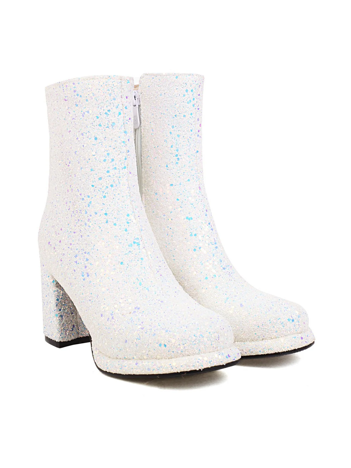 Point Toe Sequined Chunky Heel Ankle Boots - Image 6