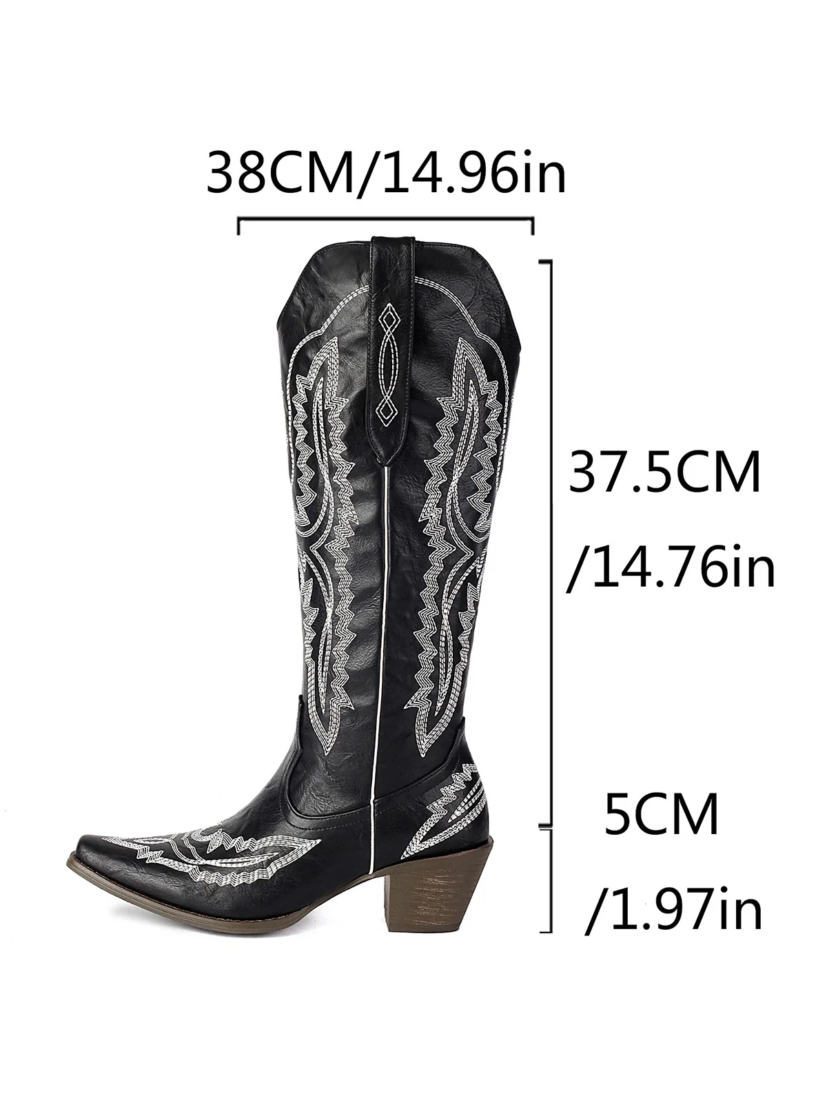 Pointed Embroidered Cowboy Knee-High Boots - Image 15