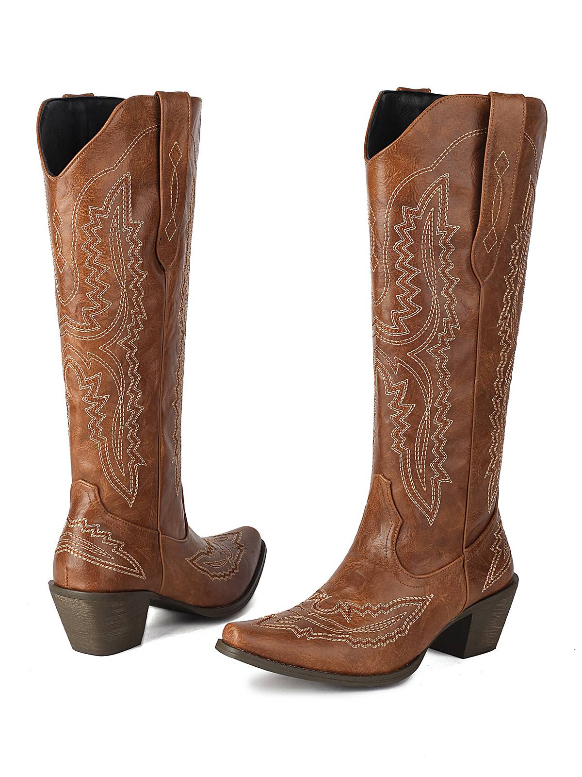 Pointed Embroidered Cowboy Knee-High Boots - Image 18