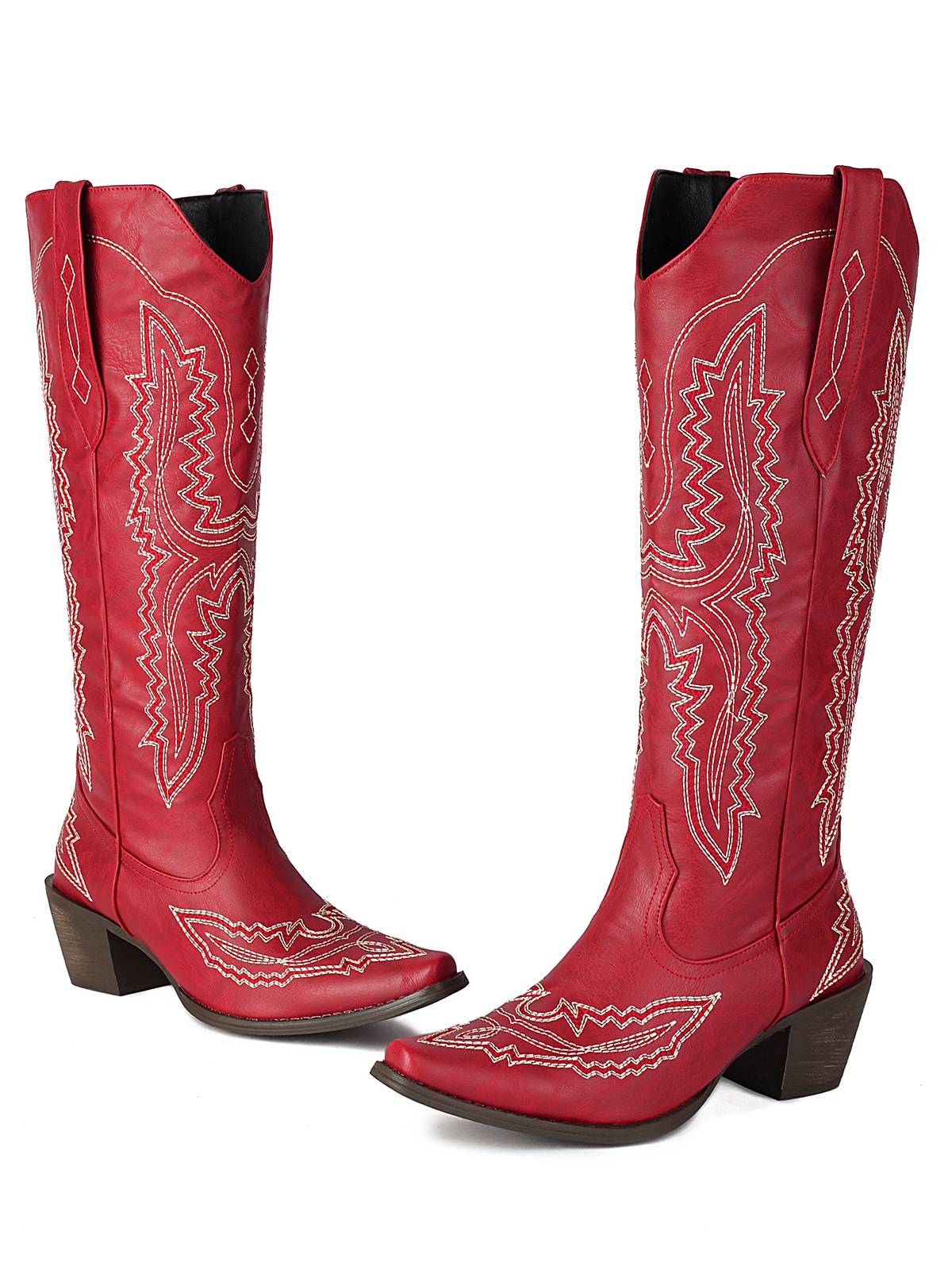 Pointed Embroidered Cowboy Knee-High Boots - Image 22