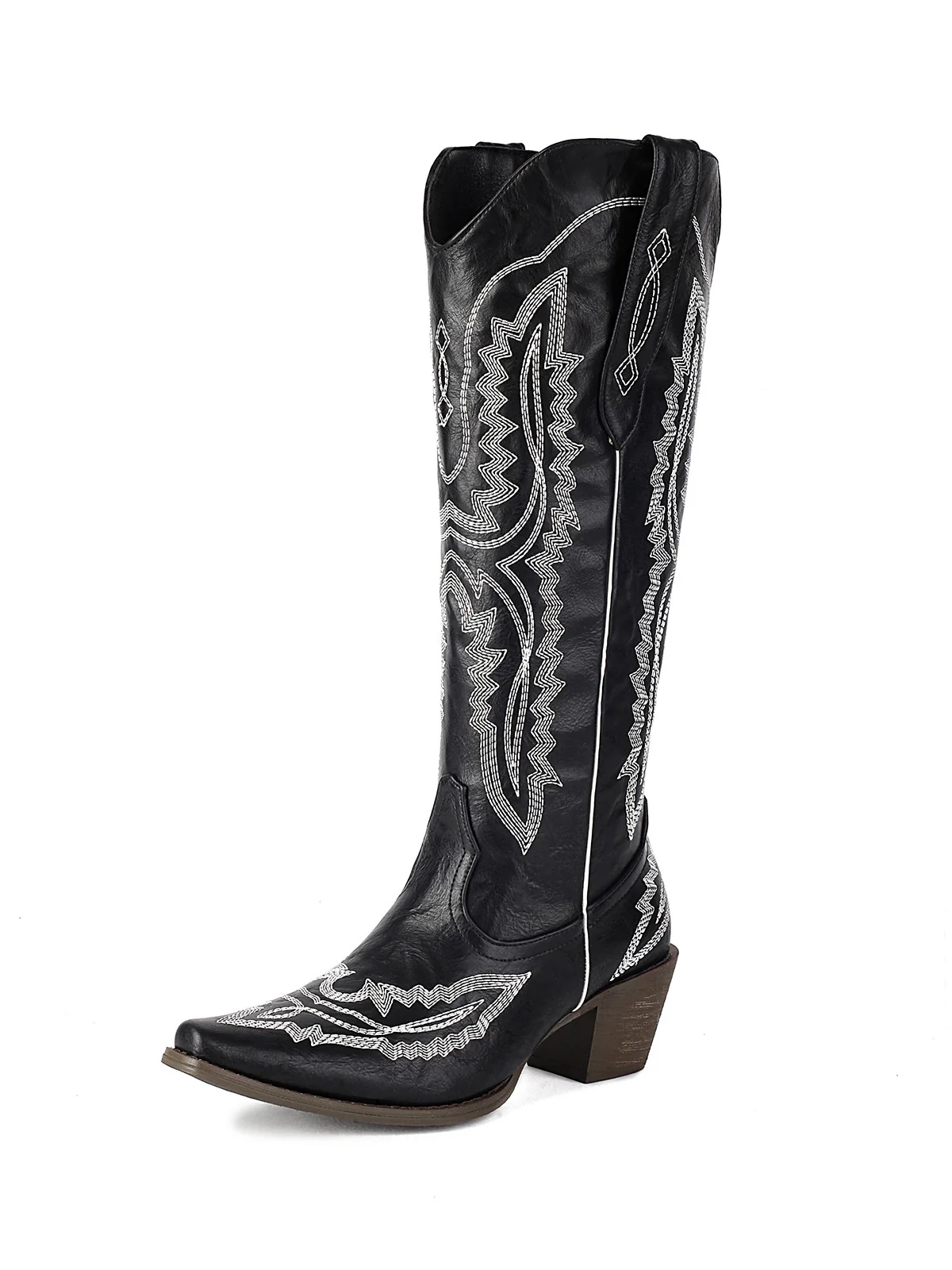 Pointed Embroidered Cowboy Knee-High Boots - Image 5