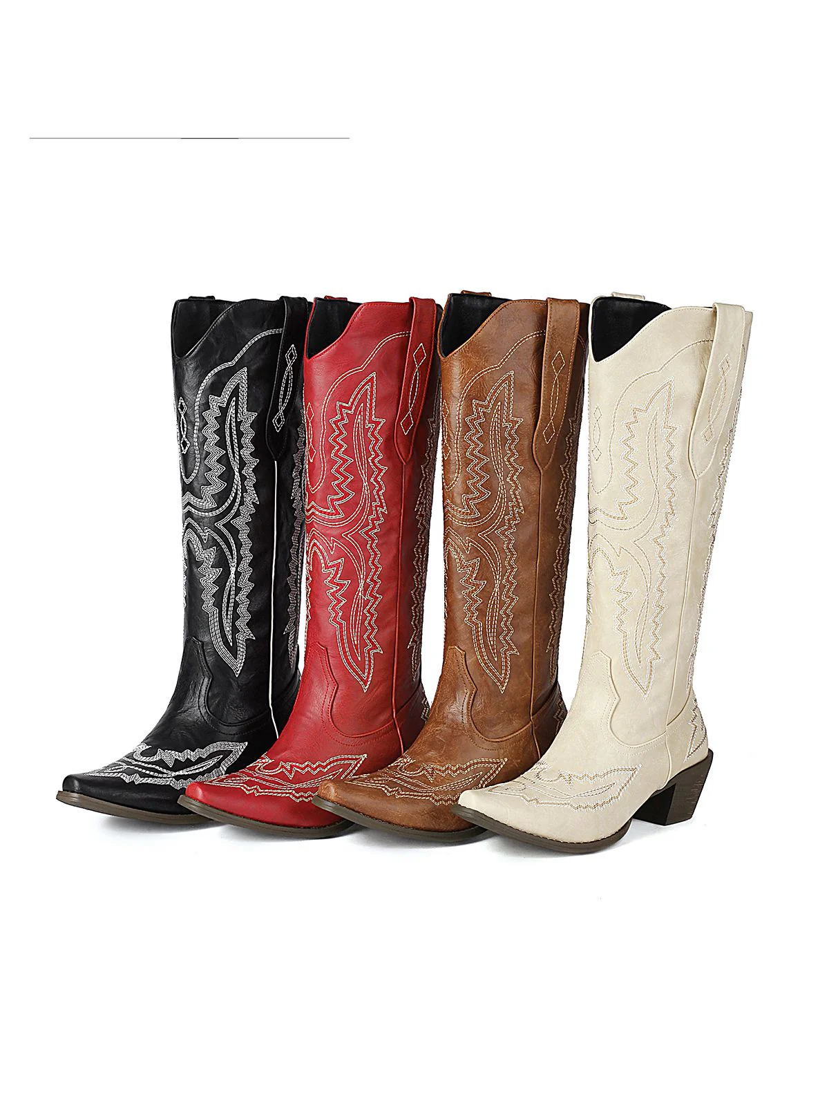 Pointed Embroidered Cowboy Knee-High Boots - Image 8
