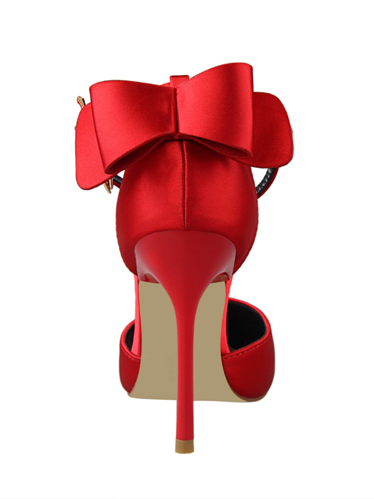 Pointed Toe Bow Strap Satin High Heels Shoes - Image 20