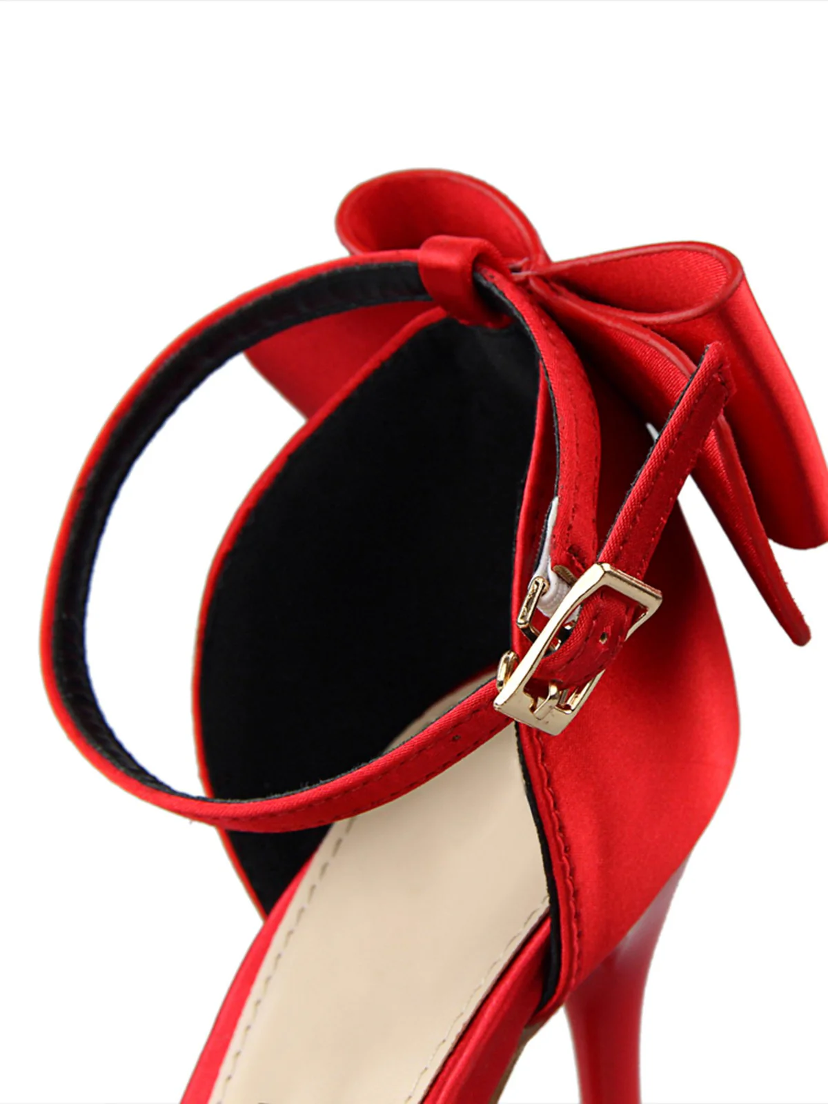 Pointed Toe Bow Strap Satin High Heels Shoes - Image 22