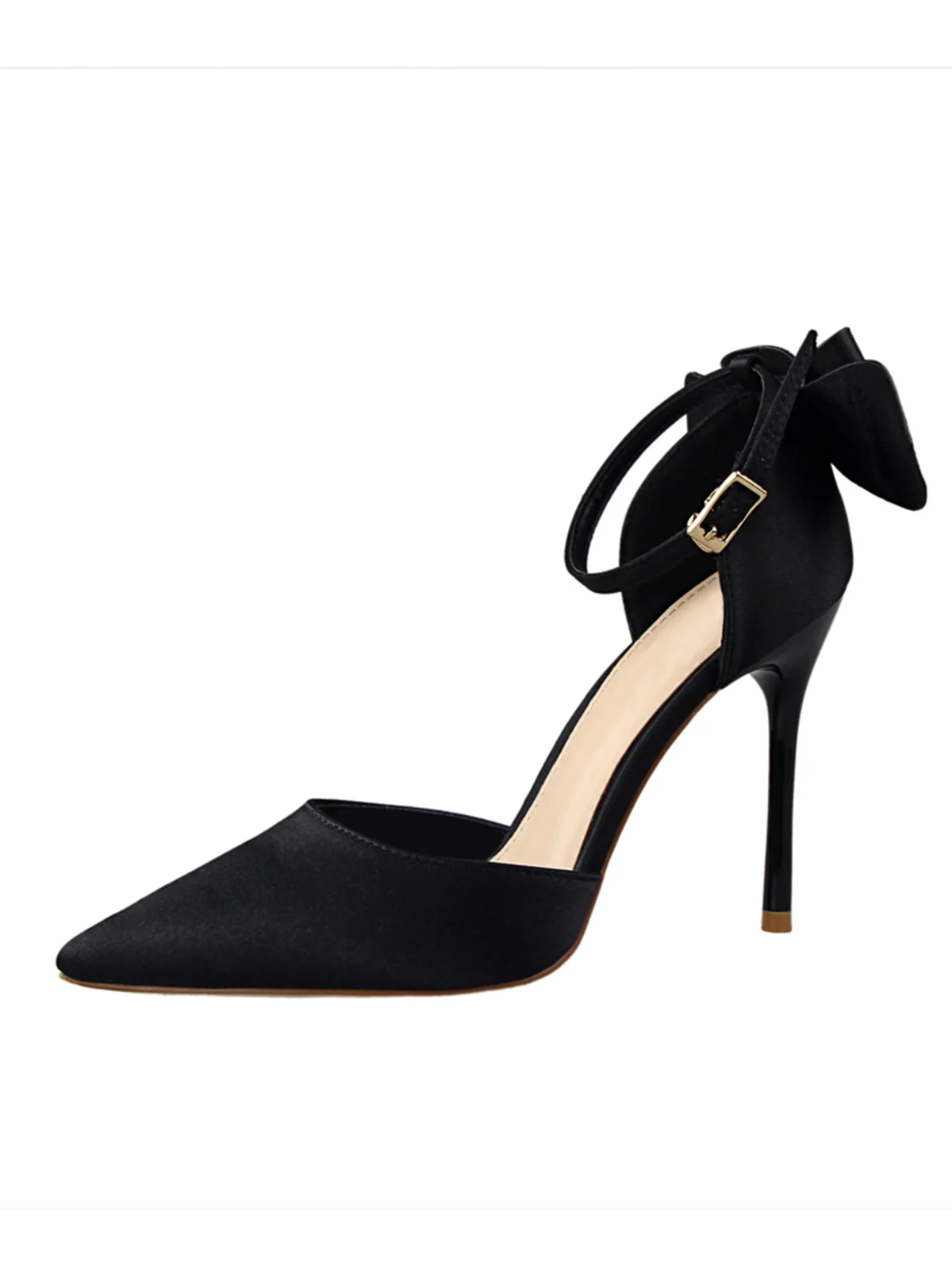 Pointed Toe Bow Strap Satin High Heels Shoes - Image 5