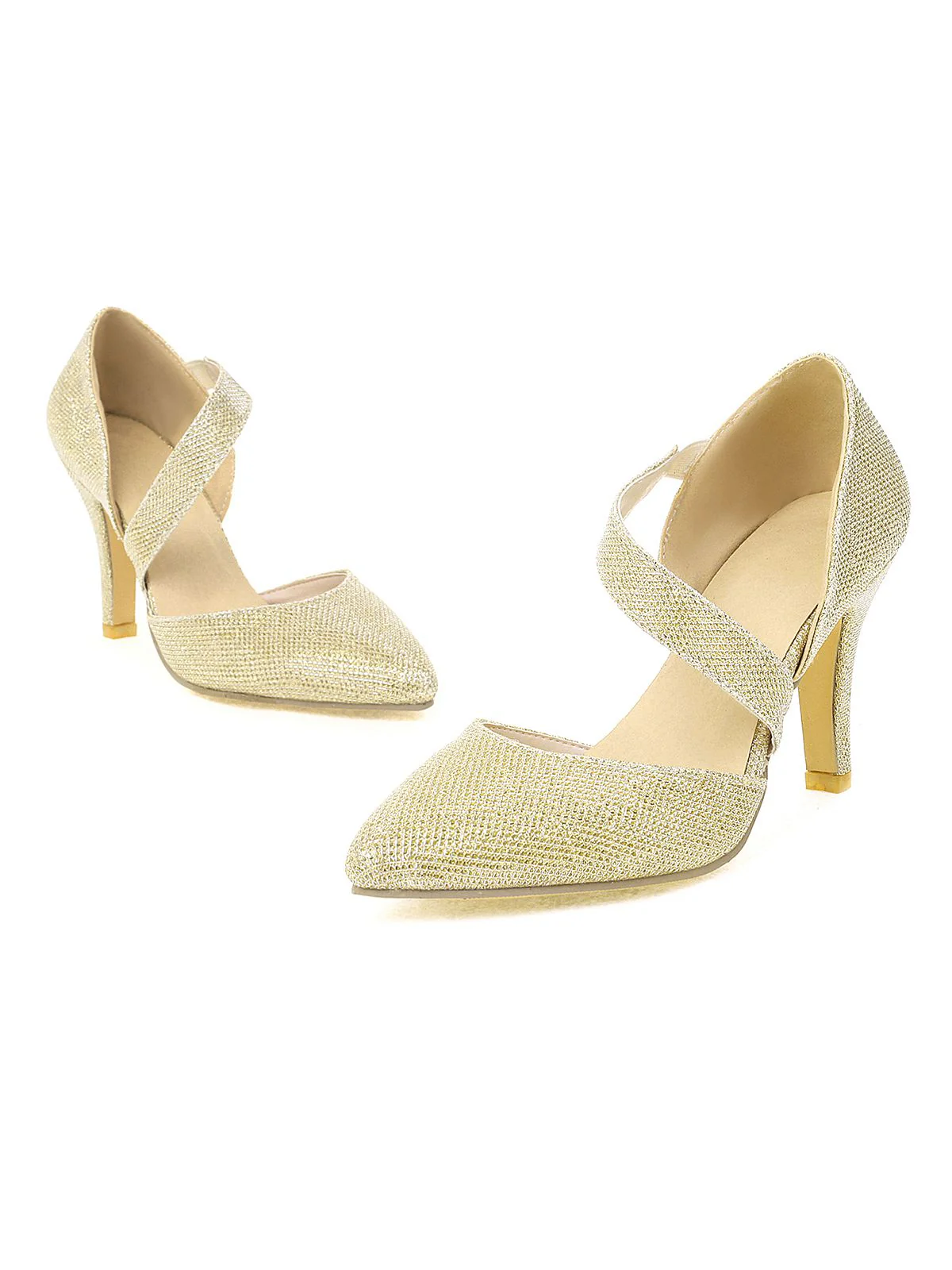 Pointed Toe Glitter Oblique Strap High Heels - Image 3