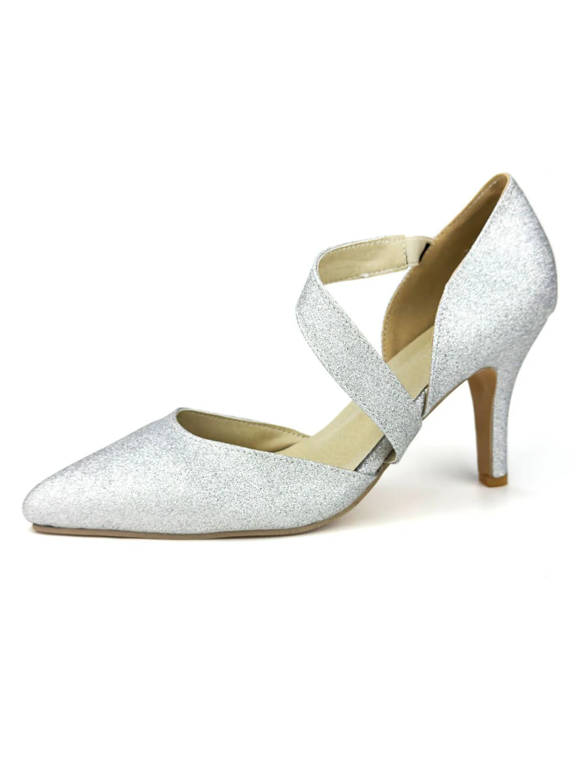 Pointed Toe Glitter Oblique Strap High Heels - Image 4