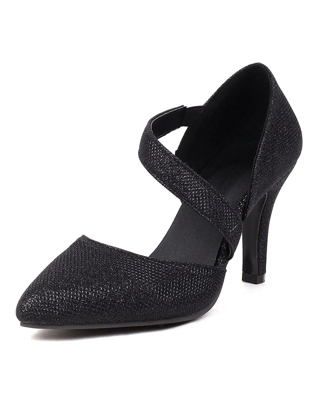 Pointed Toe Glitter Oblique Strap High Heels - Image 6