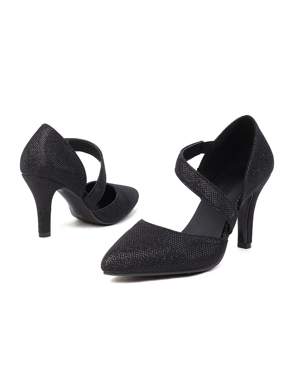 Pointed Toe Glitter Oblique Strap High Heels - Image 7