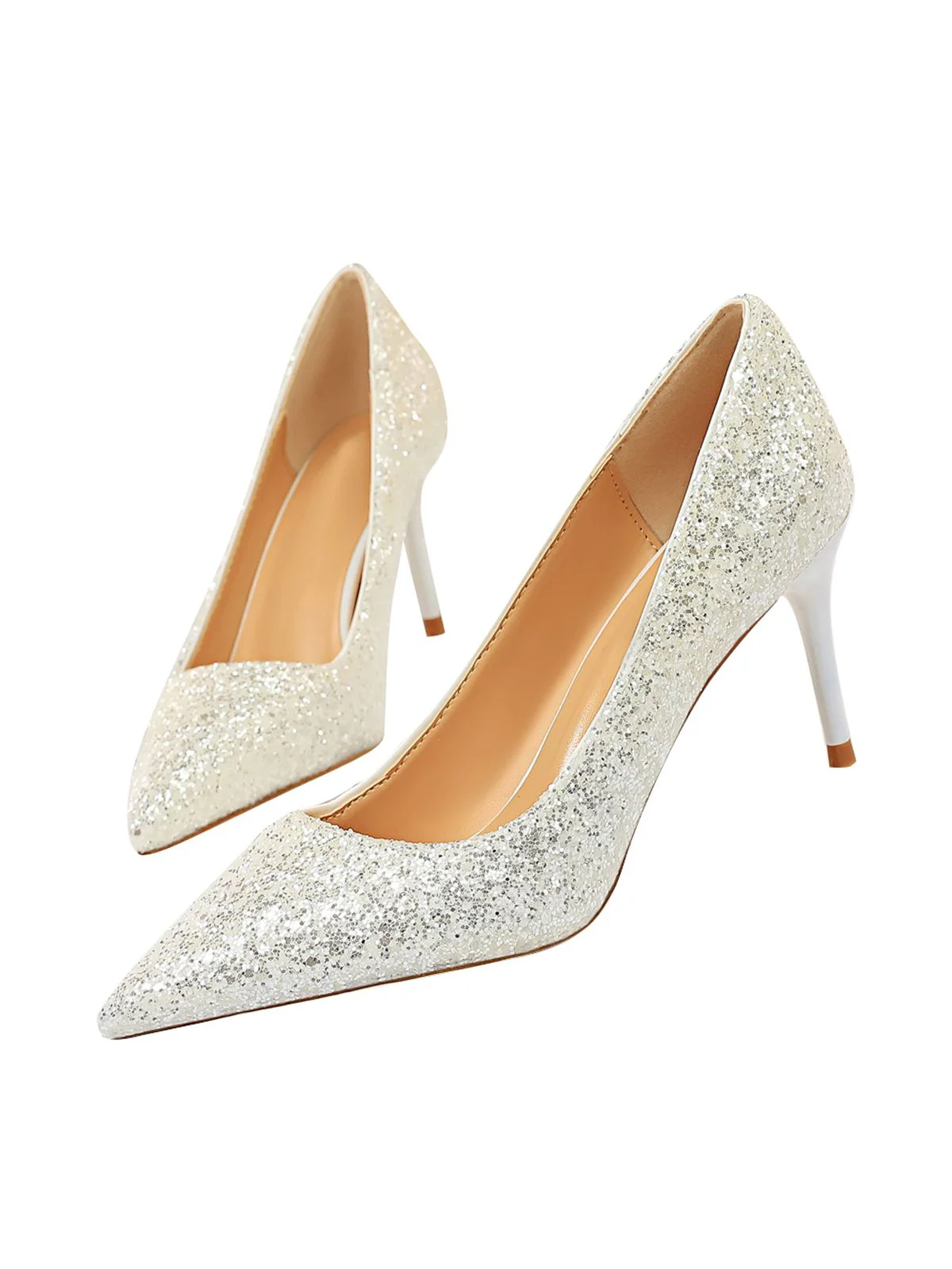 Pointed Toe Sequins Glitter High Heels Shoes - Image 20