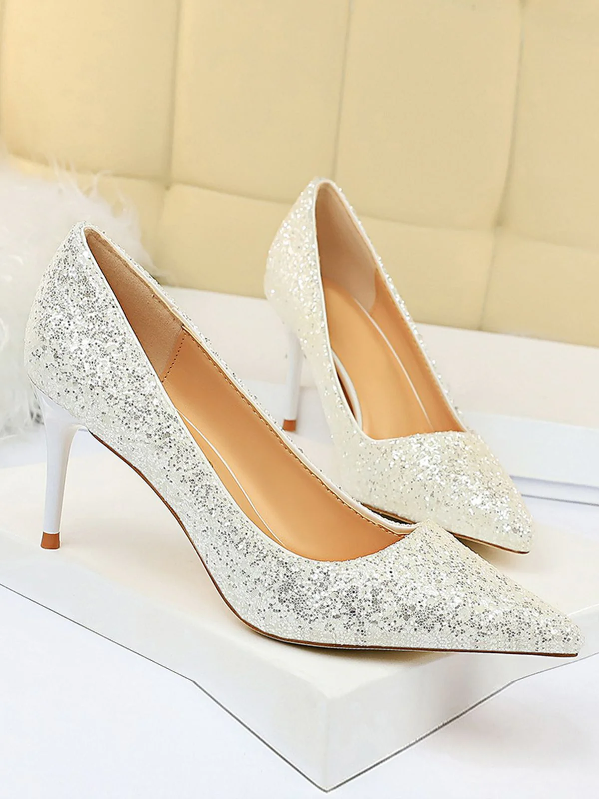 Pointed Toe Sequins Glitter High Heels Shoes - Image 22