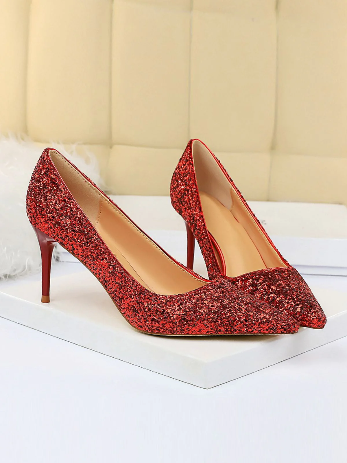 Pointed Toe Sequins Glitter High Heels Shoes - Image 3