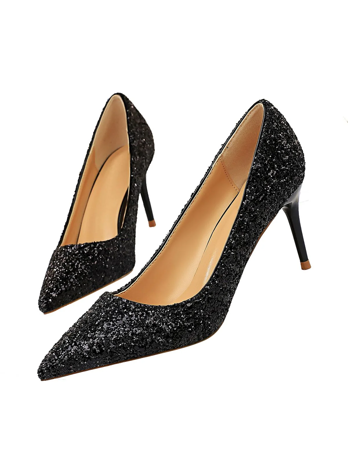 Pointed Toe Sequins Glitter High Heels Shoes - Image 5