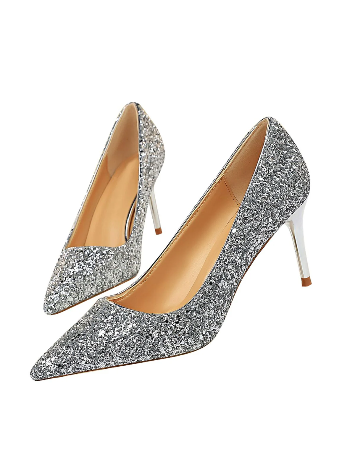 Pointed Toe Sequins Glitter High Heels Shoes - Image 9