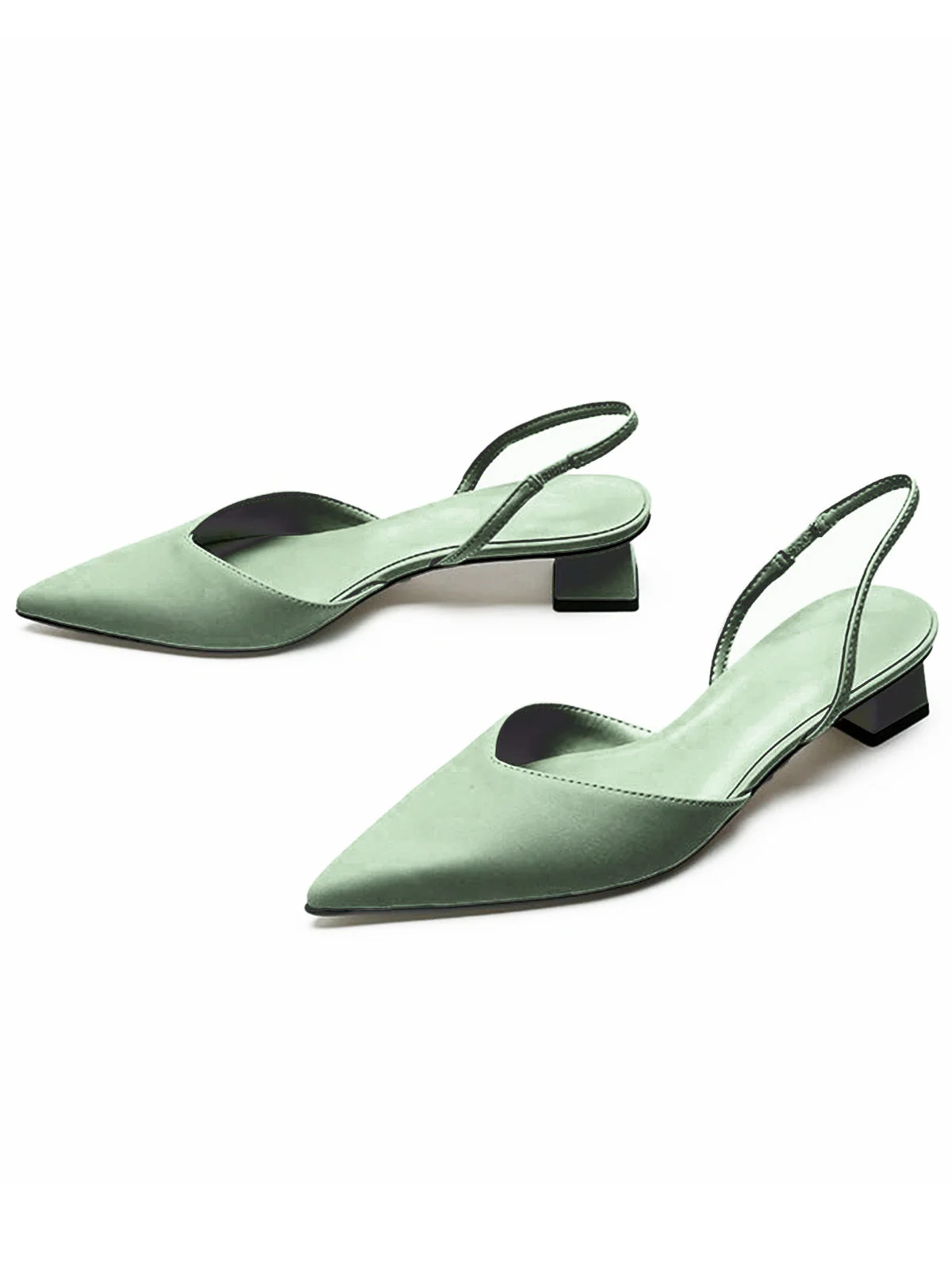 Pointed-Toe Solid Slingback Strap Low Block Shoes - Image 2