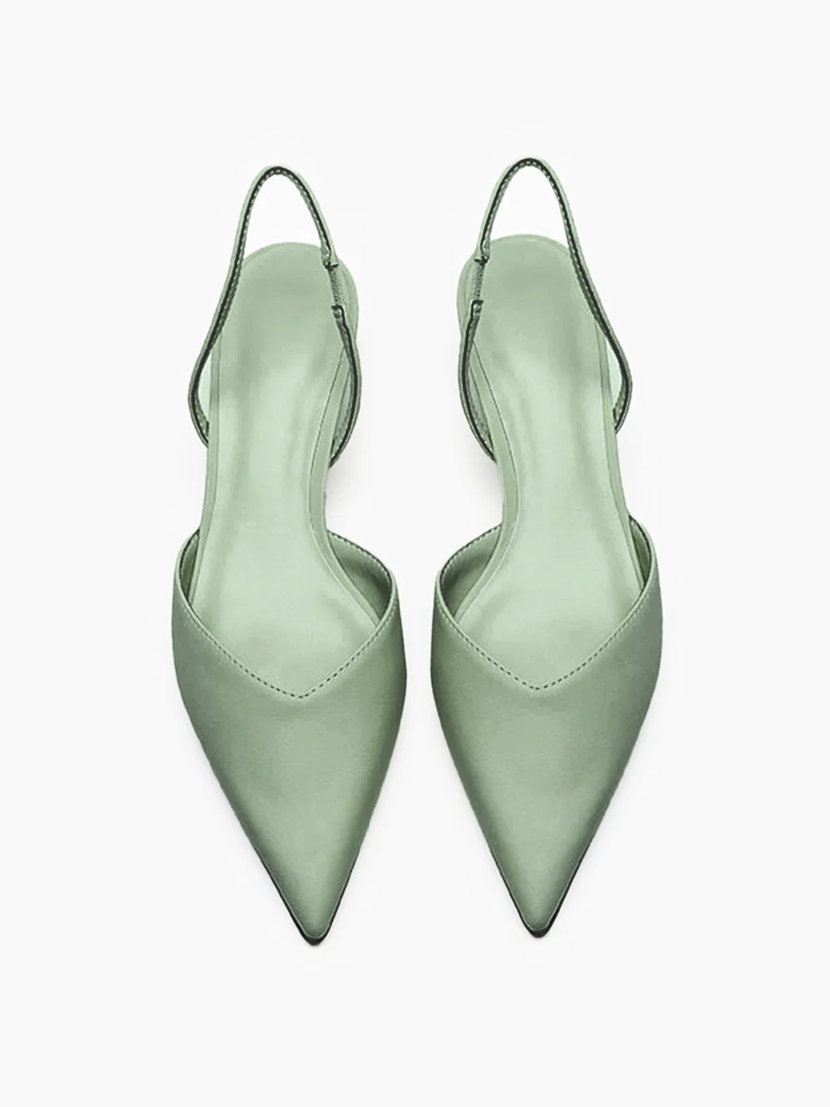 Pointed-Toe Solid Slingback Strap Low Block Shoes - Image 3