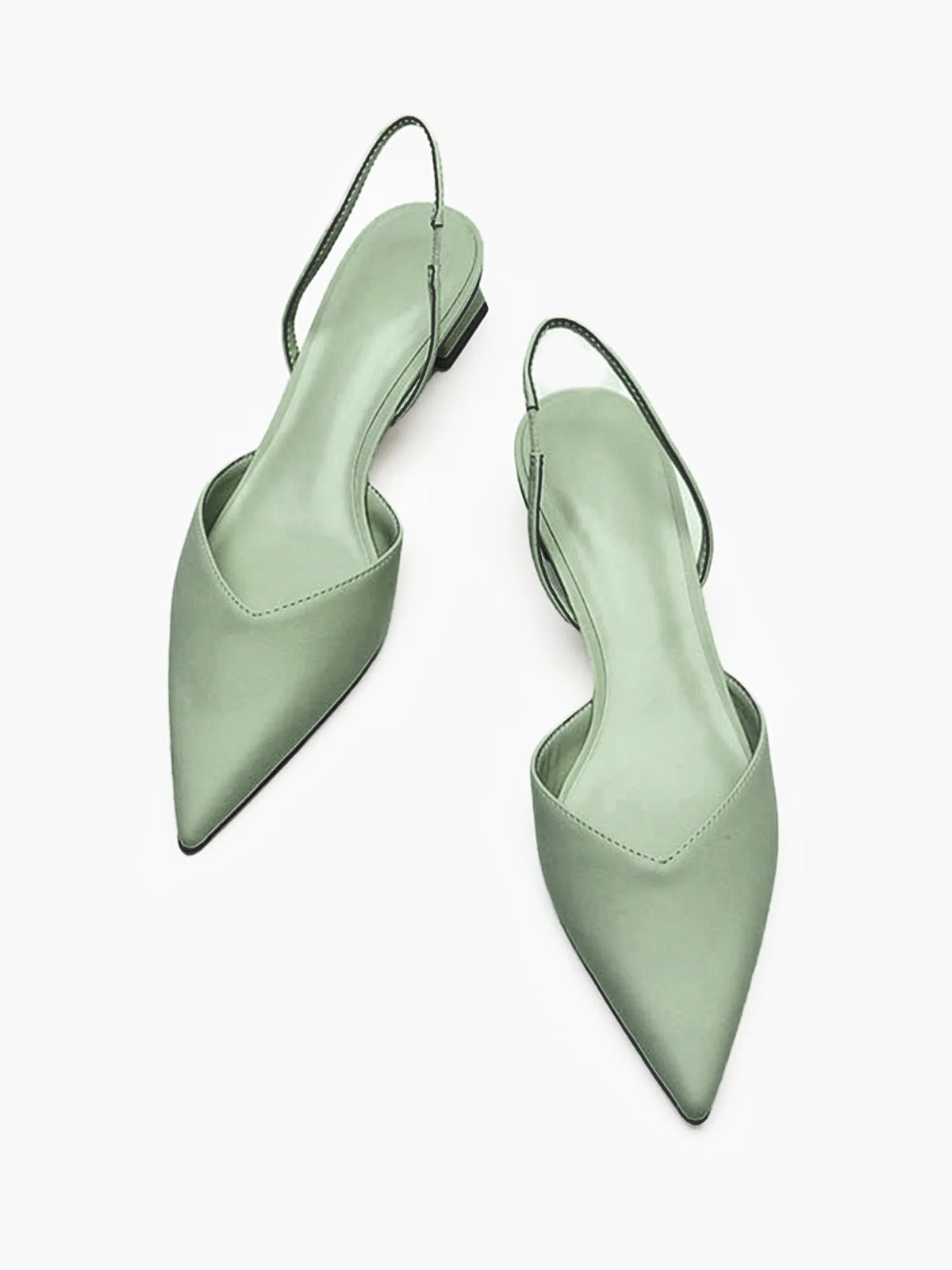 Pointed-Toe Solid Slingback Strap Low Block Shoes - Image 4