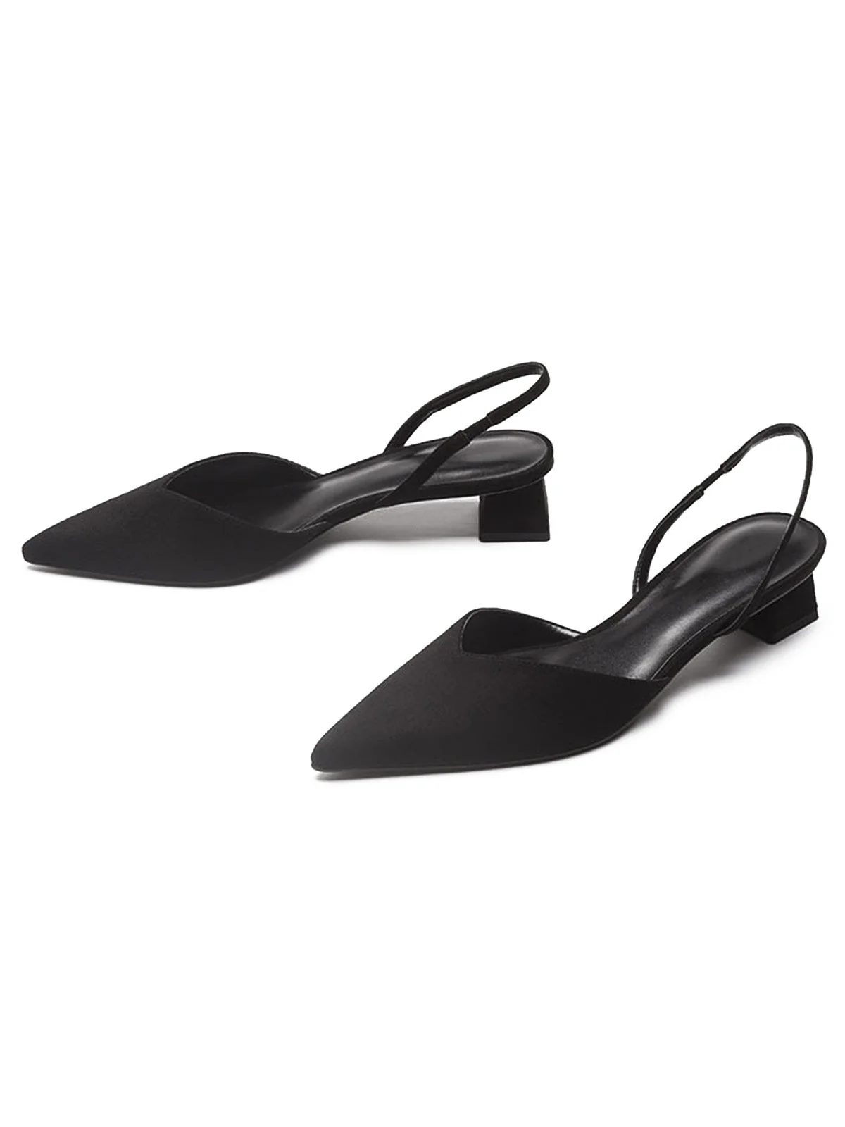 Pointed-Toe Solid Slingback Strap Low Block Shoes - Image 6