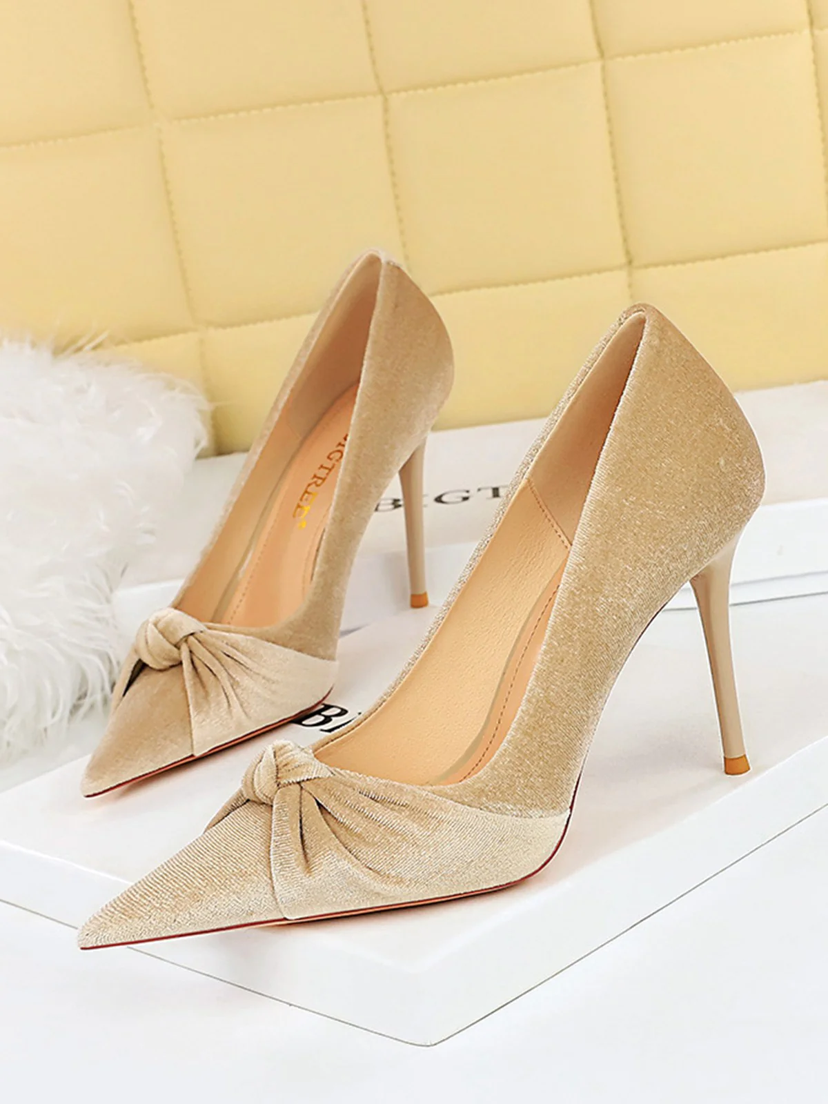 Pointed Toe Velvet Stiletto Heels Shoes - Image 12