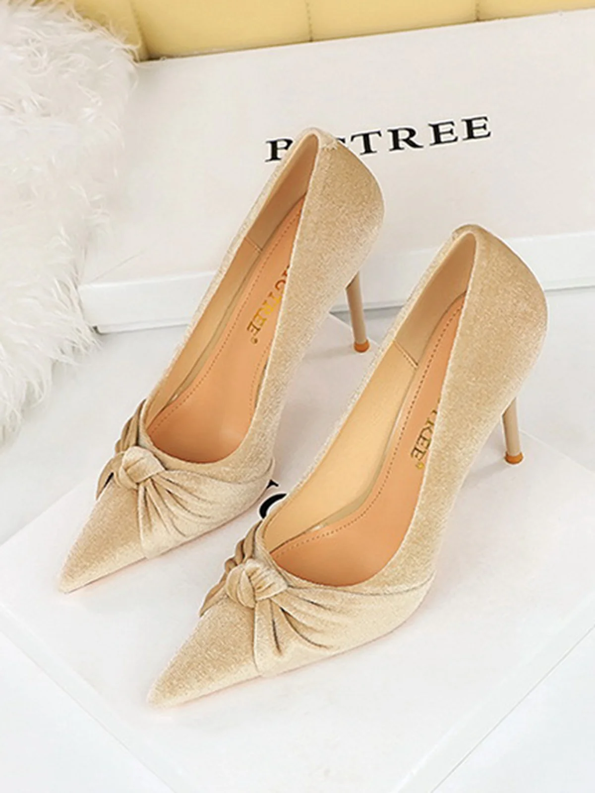 Pointed Toe Velvet Stiletto Heels Shoes - Image 13