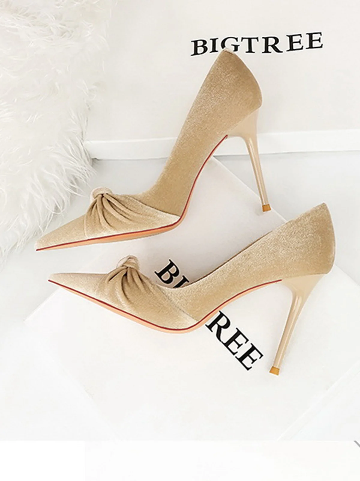 Pointed Toe Velvet Stiletto Heels Shoes - Image 14