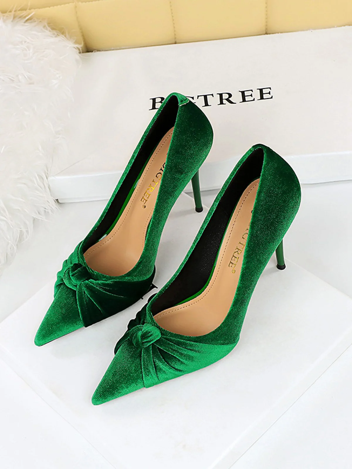 Pointed Toe Velvet Stiletto Heels Shoes - Image 5