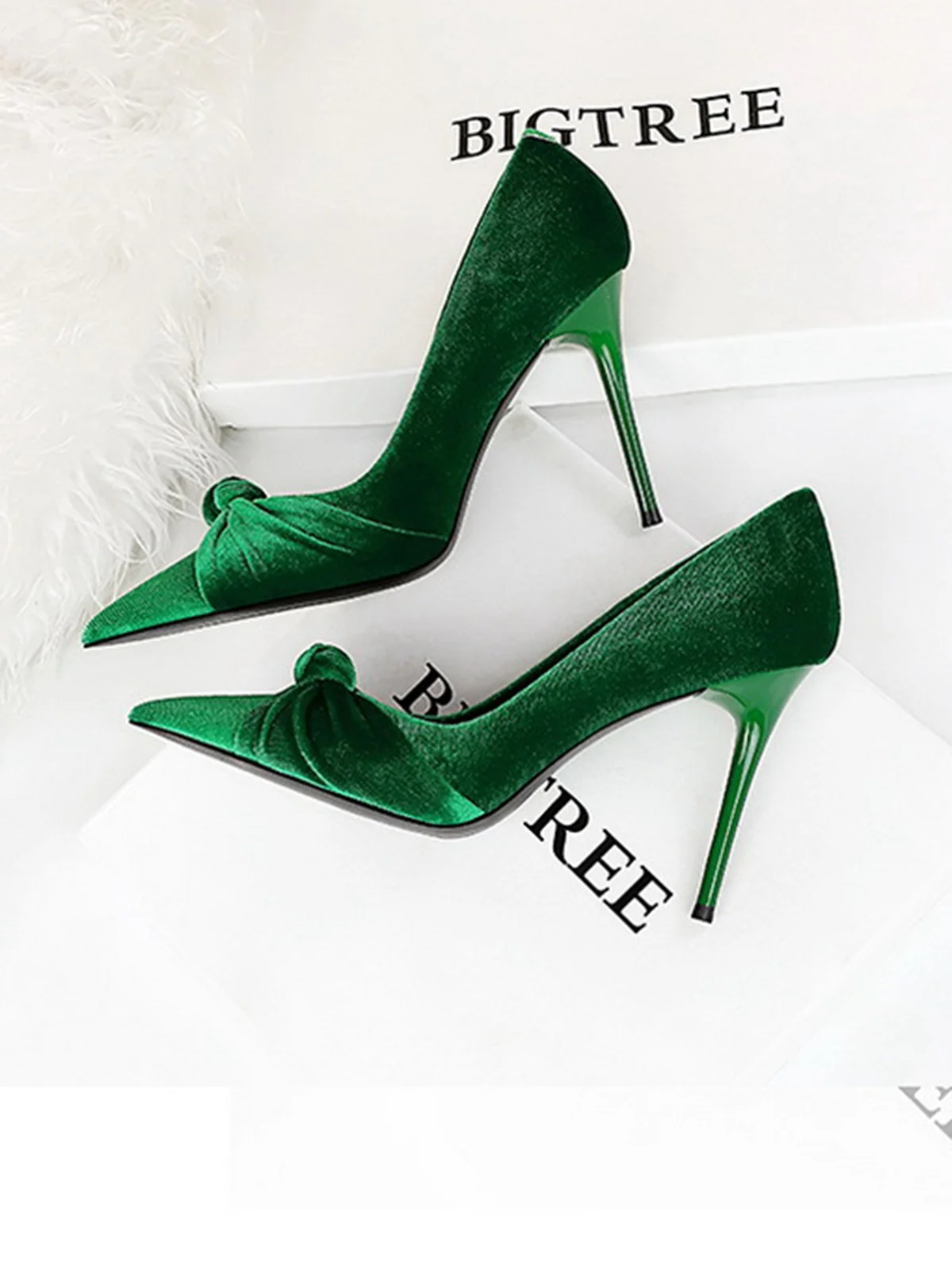 Pointed Toe Velvet Stiletto Heels Shoes - Image 6