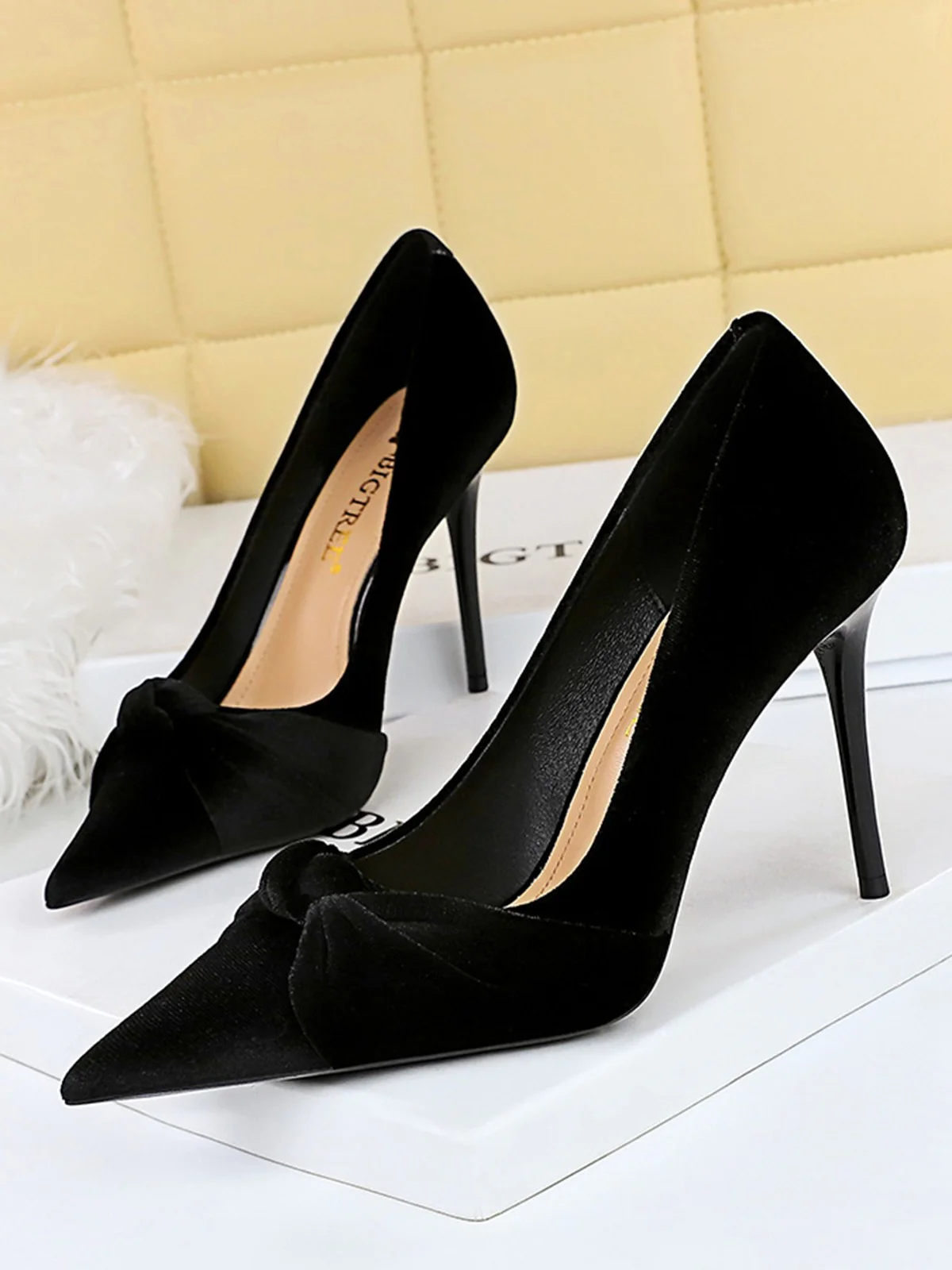 Pointed Toe Velvet Stiletto Heels Shoes - Image 8