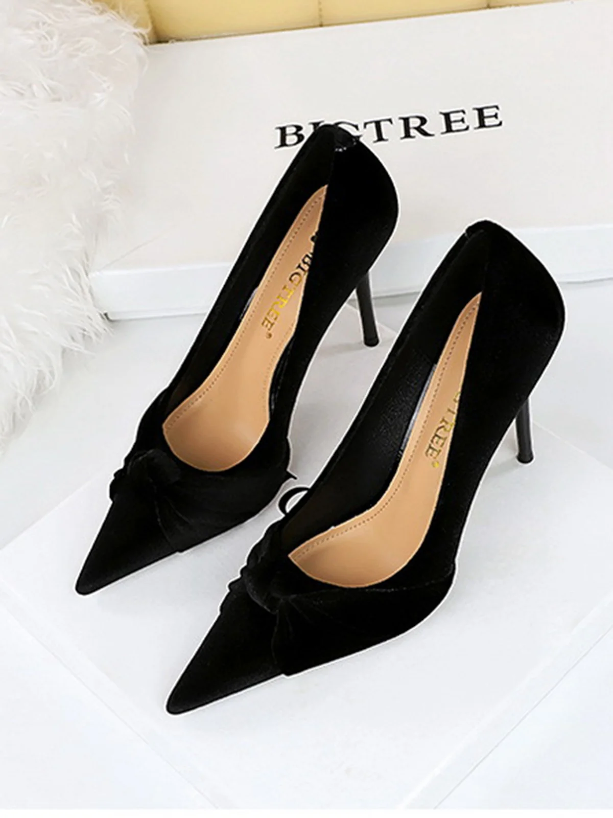 Pointed Toe Velvet Stiletto Heels Shoes - Image 9