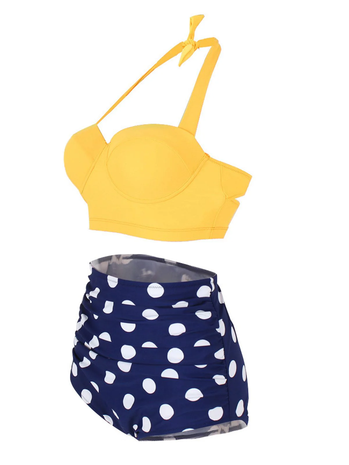 1950s Polka Dot Halter Pleated Bikini - Image 2